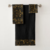 Schwarz-Gold-Blumenmuster Elegantes Handtuchdesign Badhandtuch Set (Insitu)
