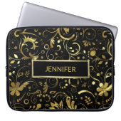 Schwarz-Gold-Blumenmuster Laptopschutzhülle (Vorderseite)