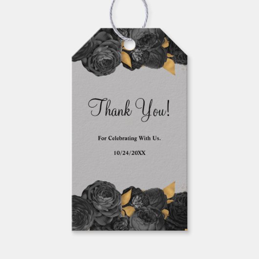 Schwarz-Gold-Blumenzettel Geschenkanhänger (Vorderseite)