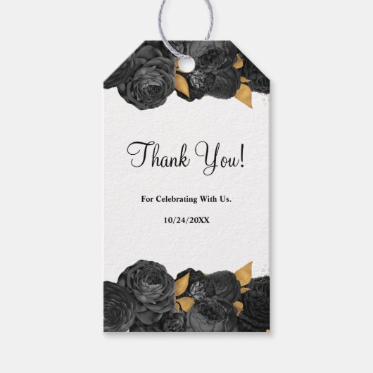 Schwarz-Gold-Blumenzettel Geschenkanhänger (Vorderseite)