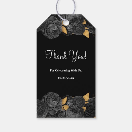 Schwarz-Gold-Blumenzettel Geschenkanhänger (Vorderseite)