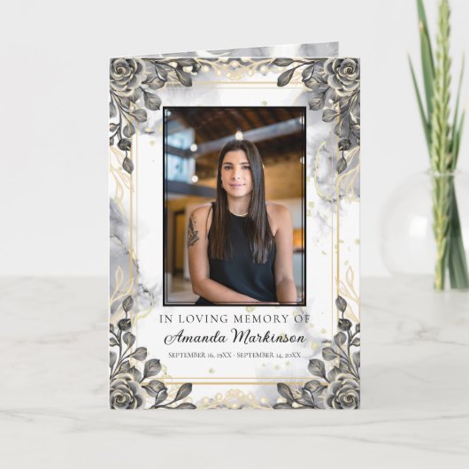 Schwarz-Gold-Blütenmarmor Lounge Gedächtnisbeerdig Programm (Vorderseite)