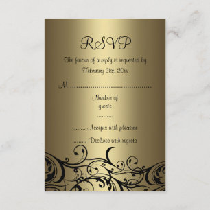Schwarz/Gold Blütenwirbel Sweet16 RSVP-Karte RSVP Karte