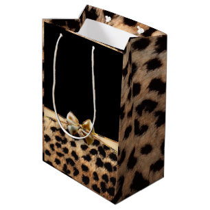 Schwarz & Gold Bogen Leopard Gepard Tierdruck Mittlere Geschenktüte