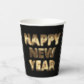 Schwarz-Gold-Buchstaben glücklich Neues Jahr Pappbecher (Rückseite)