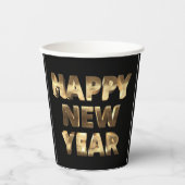 Schwarz-Gold-Buchstaben glücklich Neues Jahr Pappbecher (Vorderseite)