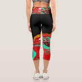 Schwarz, Gold, Burgund, Marmorflüssiges Kunst Capri Leggings (Rückseite)