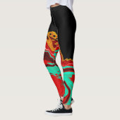 Schwarz, Gold, Burgund, Marmorflüssiges Kunst Leggings (Links)