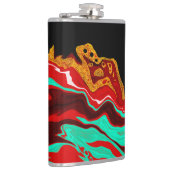 Schwarz, Gold, Burgund, Marmorkunst Flachmann (Rechts)