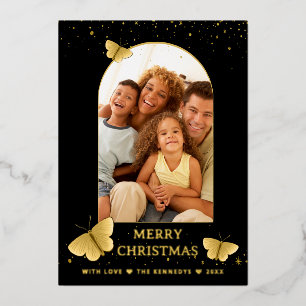 Schwarz & Gold Butterfly Arch Foto Weihnachtsrahme Folien Feiertagskarte