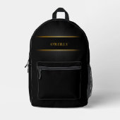 Schwarz-Gold-Carbon-Muster Modernes Monogramm Bedruckter Rucksack (Vorderseite)