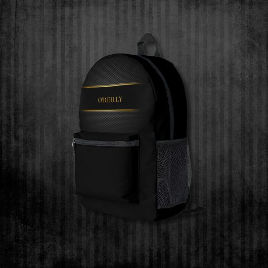 Schwarz-Gold-Carbon-Muster Modernes Monogramm Bedruckter Rucksack