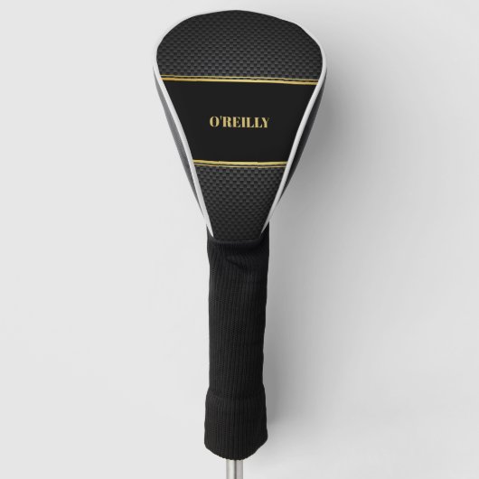 Schwarz-Gold-Carbon-Muster Modernes Monogramm Golf Headcover (Vorderseite)