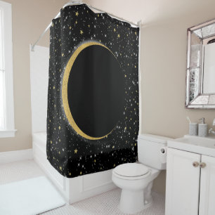 Schwarz & Gold Celestial Mond Magie Lunar Sterne Duschvorhang