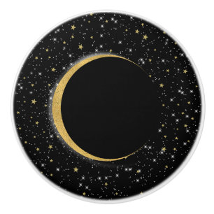 Schwarz & Gold Celestial Mond Magie Lunar Sterne Keramikknauf