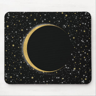 Schwarz & Gold Celestial Mond Magie Lunar Sterne Mousepad