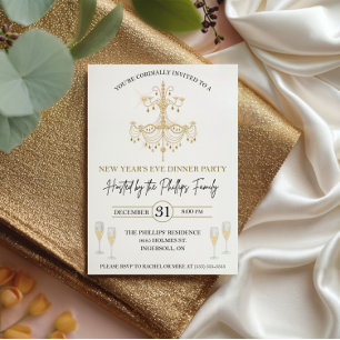 Schwarz & Gold, Champagner, Silvesterparty Einladung