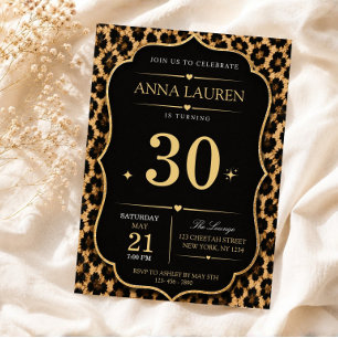 Schwarz-Gold-Cheeta-Druck-Leoparden-Geburtstag Einladung