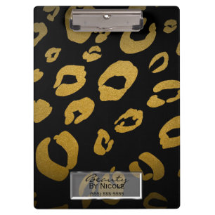 Schwarz & Gold Cheetah Leopard Glam Personalisiert Klemmbrett