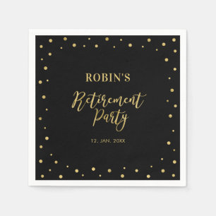 Schwarz & Gold   Chic Confetti-Ruhestandsfeier Serviette