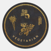 Schwarz-Gold-Chic vegetarische Hochzeitsnahrung Runder Aufkleber (Vorderseite)
