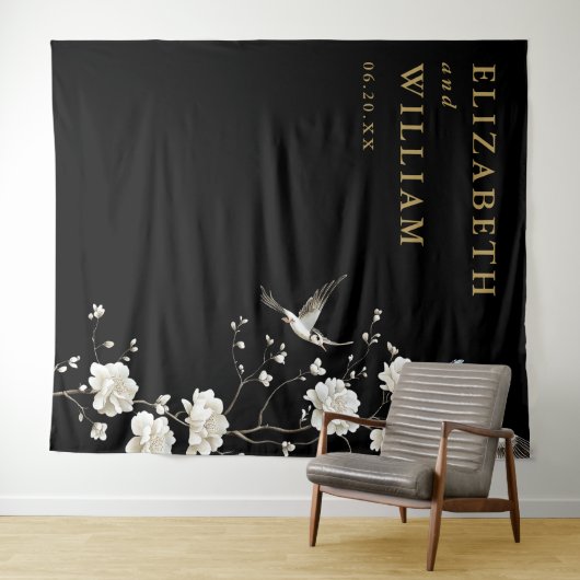 Schwarz-Gold Chinoiserie Hochzeitsreise Foto Hinte Wandteppich (Beispiel (Horizontal))