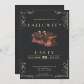 Schwarz-Gold-Coffin-Skulpturen Halloween Einladung (Vorne/Hinten)