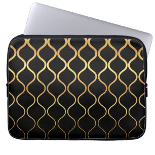 Schwarz, Gold, cool, trendig, abstraktes Retro-Des Laptopschutzhülle