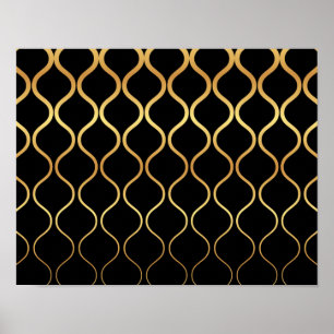 Schwarz, Gold, cool, trendig, abstraktes Retro-Des Poster