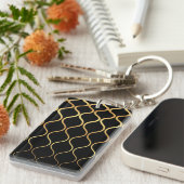 Schwarz, Gold, cool, trendig, abstraktes Retro-Des Schlüsselanhänger (Vorderseite rechts)