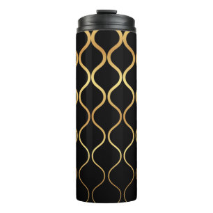 Schwarz, Gold, cool, trendig, abstraktes Retro-Des Thermosbecher