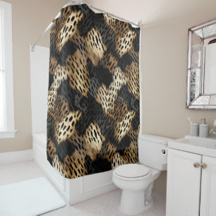 Schwarz-Gold-Creme-Leoparden-Tierdruck Duschvorhang