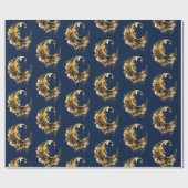 Schwarz-Gold Crescent Moon Pattern Halloween Geschenkpapier (Flach)