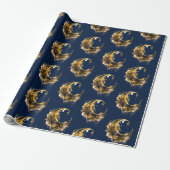 Schwarz-Gold Crescent Moon Pattern Halloween Geschenkpapier (Ungerollt)
