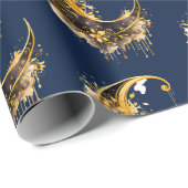 Schwarz-Gold Crescent Moon Pattern Halloween Geschenkpapier (Rolleneckpunkt)
