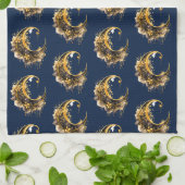 Schwarz-Gold Crescent Moon Pattern Halloween Geschirrtuch (Gefaltet)
