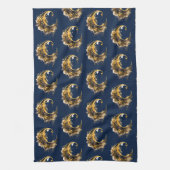 Schwarz-Gold Crescent Moon Pattern Halloween Geschirrtuch (Vertikal)