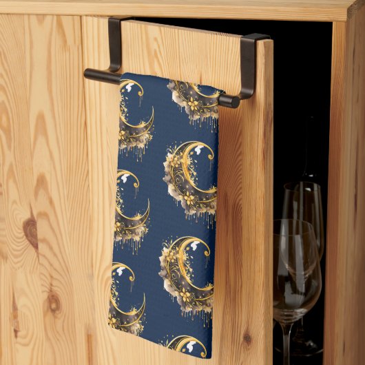 Schwarz-Gold Crescent Moon Pattern Halloween Geschirrtuch (Drittel gefaltet)