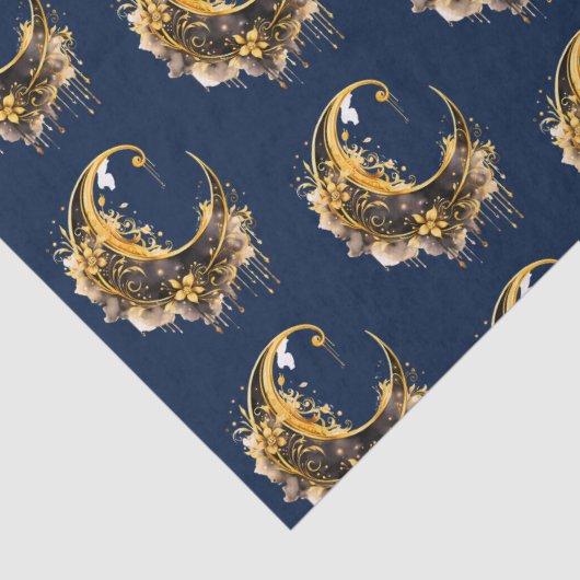 Schwarz-Gold Crescent Moon Pattern Halloween Seidenpapier (Detail)