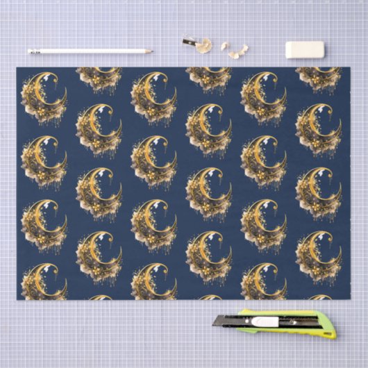 Schwarz-Gold Crescent Moon Pattern Halloween Seidenpapier (Handwerk)