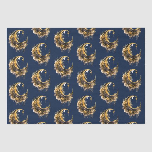 Schwarz-Gold Crescent Moon Pattern Halloween Seidenpapier (Vorderseite)