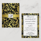 Schwarz-Gold-Damaskus-Hochzeitkarten für Empfang Begleitkarte (Vorne/Hinten)