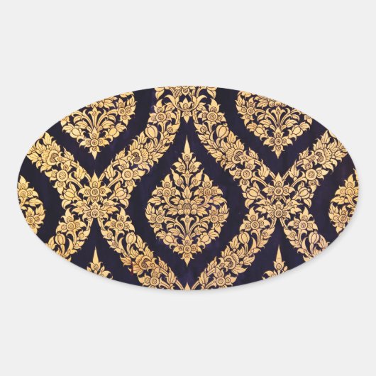 Schwarz-Gold-Damaskus Traditionelle zeitgenössisch Ovaler Aufkleber (Vorderseite)