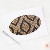 Schwarz-Gold-Damaskus Traditionelle zeitgenössisch Ovaler Aufkleber (Umschlag)