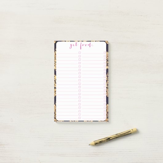 Schwarz-Gold-Damaskus Traditionelle zeitgenössisch Post-it Klebezettel (Auf Schreibtisch)