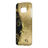 Schwarz-Gold-Damaskus und Gold-Wirbel Case-Mate Samsung Galaxy Hülle (Rückseite Links)