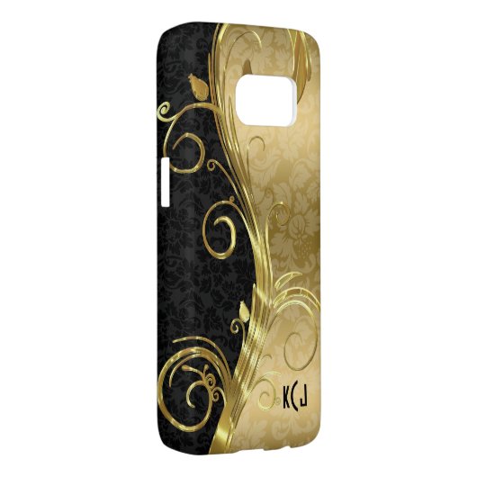 Schwarz-Gold-Damaskus und Gold-Wirbel Case-Mate Samsung Galaxy Hülle (Rückseite/rechts)