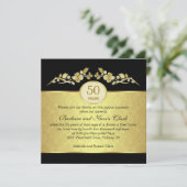 Schwarz & Gold, Damast 50. Hochzeitstag Einladung (Stehend Vorderseite)