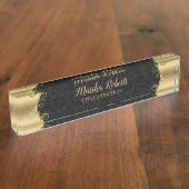 Schwarz-Gold-Damast mit Wirbel Namensplakette (Seite)