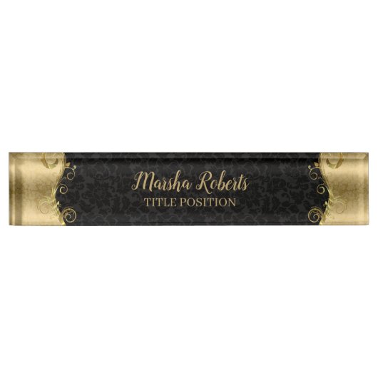 Schwarz-Gold-Damast mit Wirbel Namensplakette (Vorderseite)